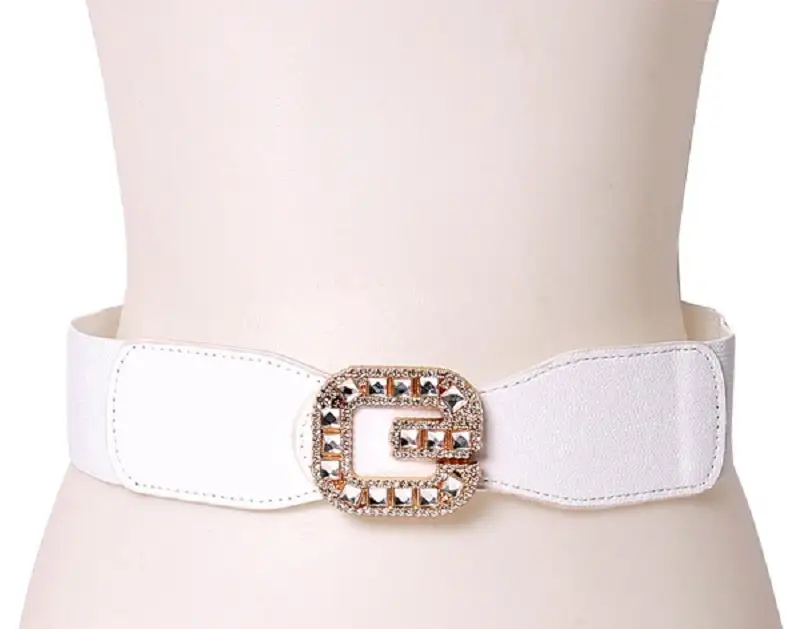 Sleek Crystal Buckle Stretch Waist Belt