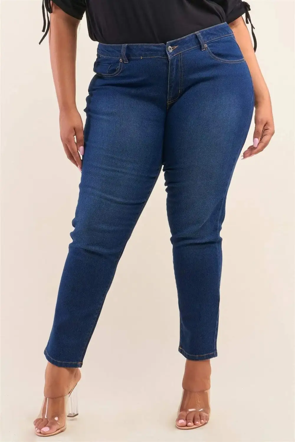 Mid-Rise Pocketed Stretch Straight Leg Jeans