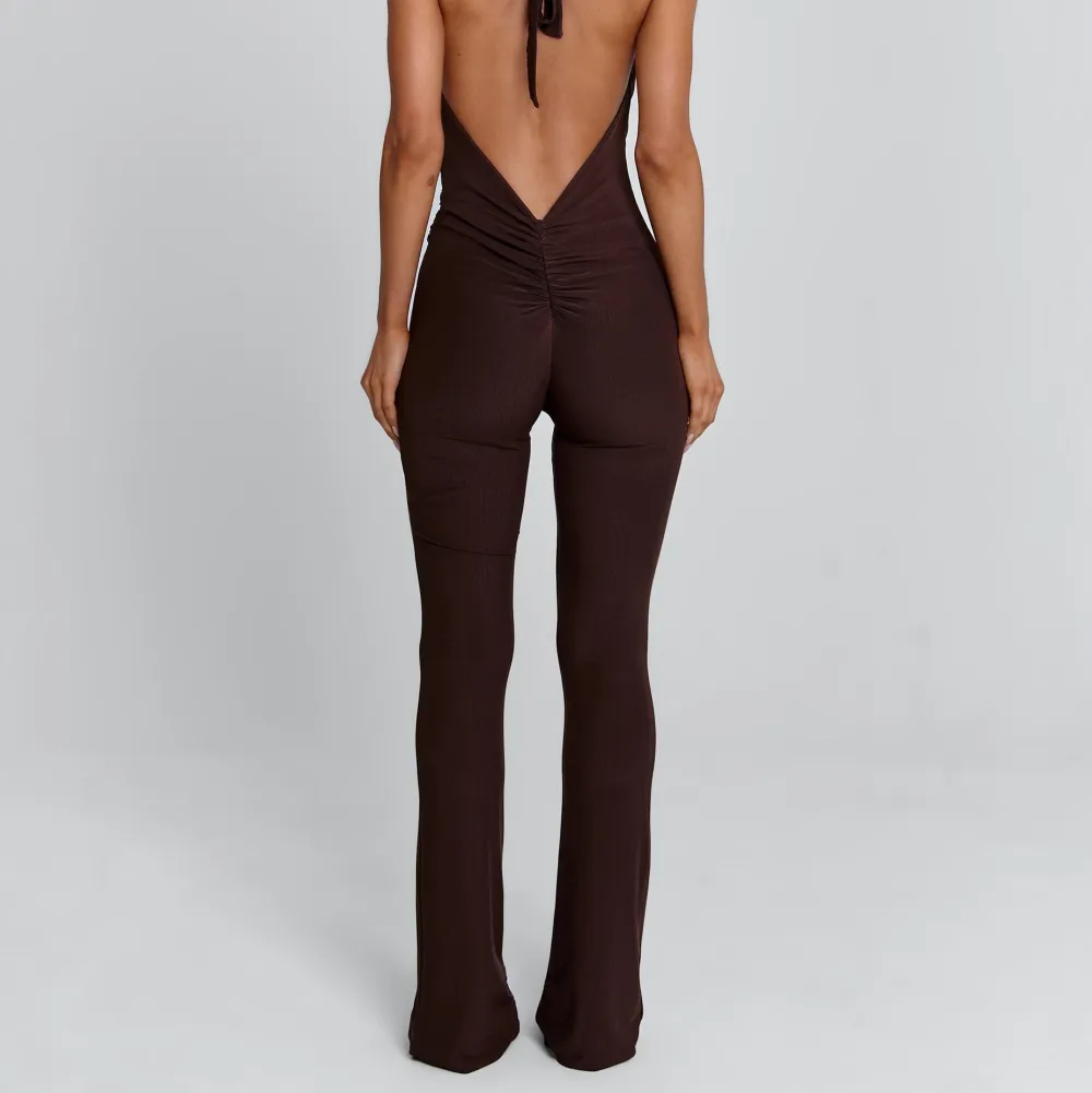 Chocolate Plunge Halter Jumpsuit