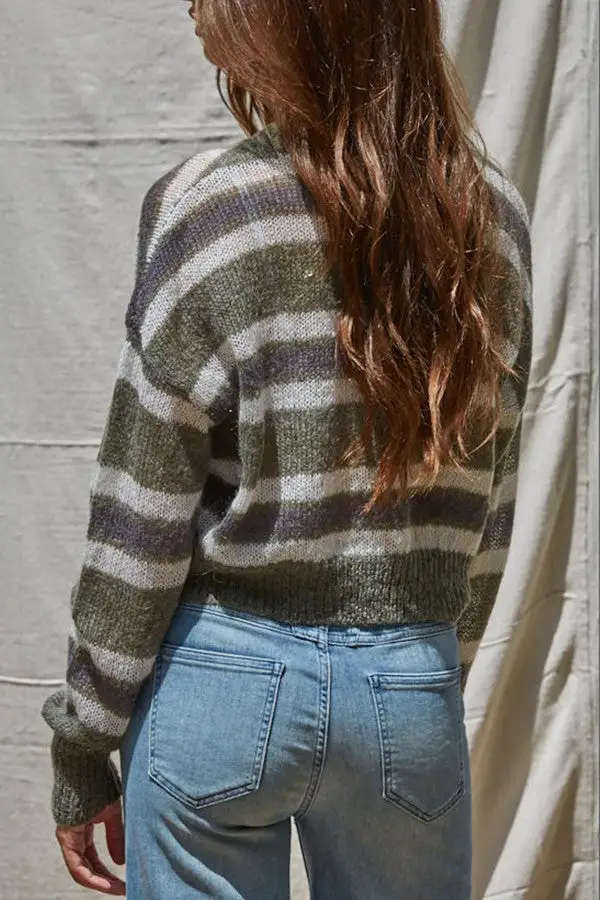 Women's Striped Cropped Knit Cardigan