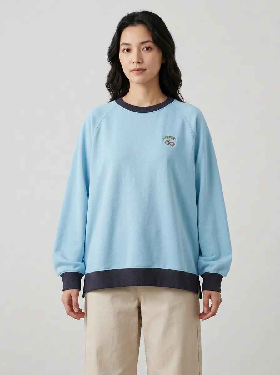 Women's Cherry Embroidered Raglan Sweatshirt