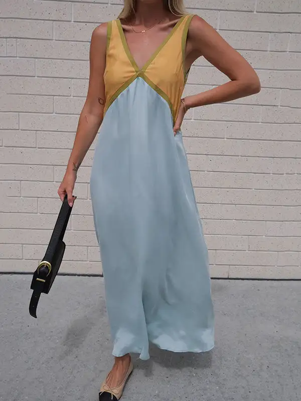 Loose Color Sleeveless Neck Maxi Dress