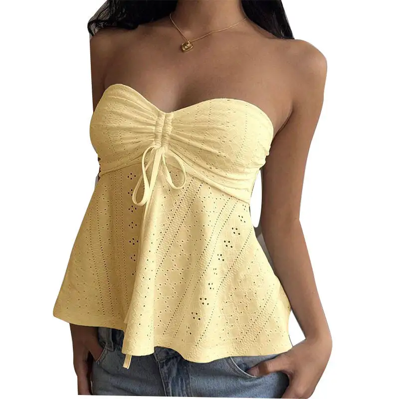 Everyday Fitted Jacquard Drawstring Bustier Top