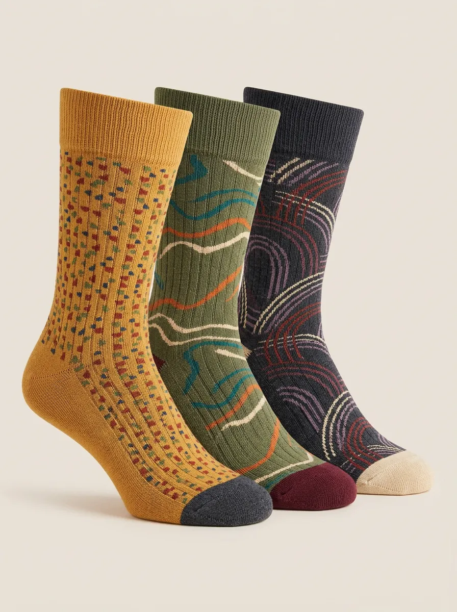 Men's Geometric Abstract Pattern Printed Three Pack Socks Marble Detail