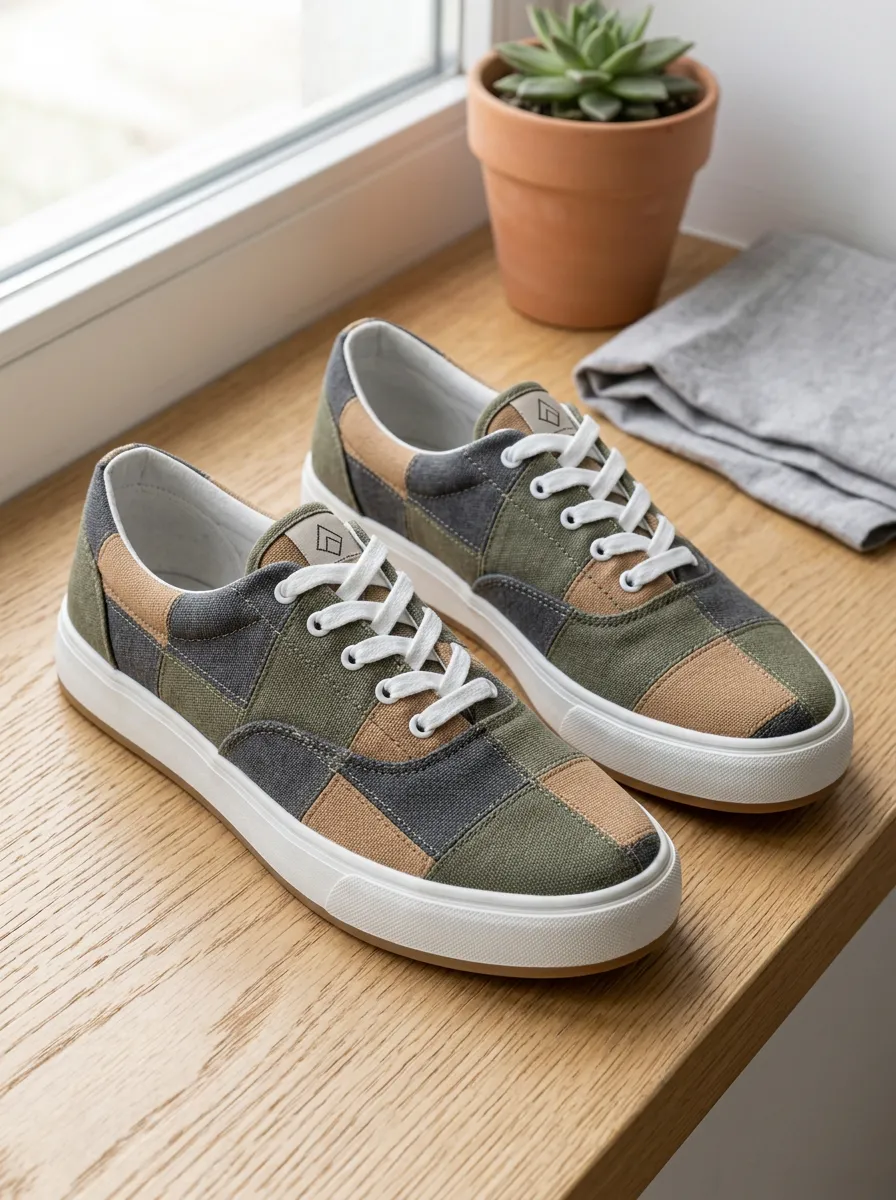 Men's Casual Earth Tone Patchwork Printed Canvas Shoes
