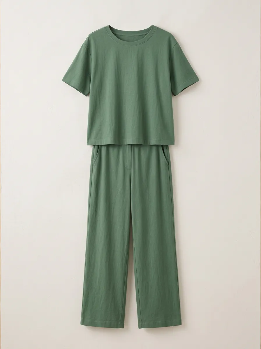 Women's Boxy Crewneck Top And Straight-Leg Trouser Lounge Set