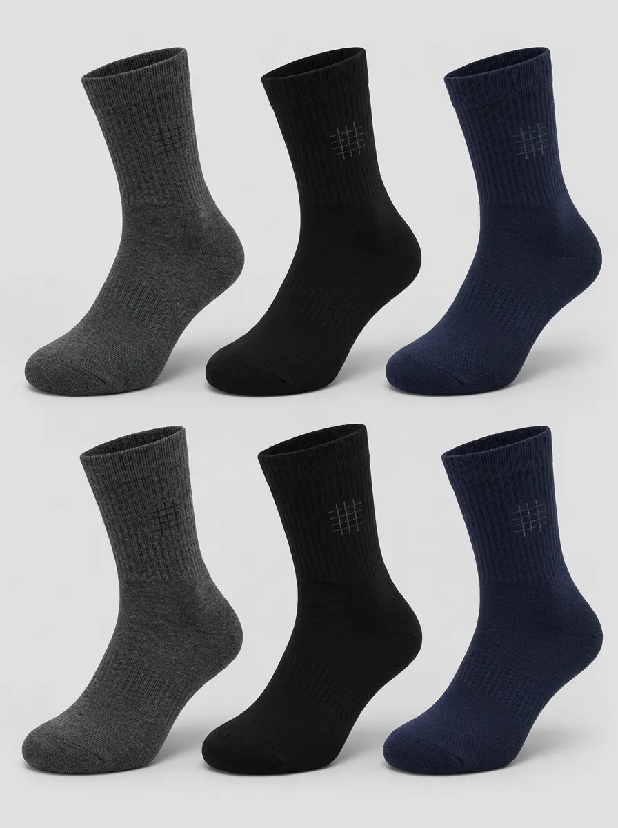 Men's Minimalist Grid Pattern Printed Crew Socks 6-Pack