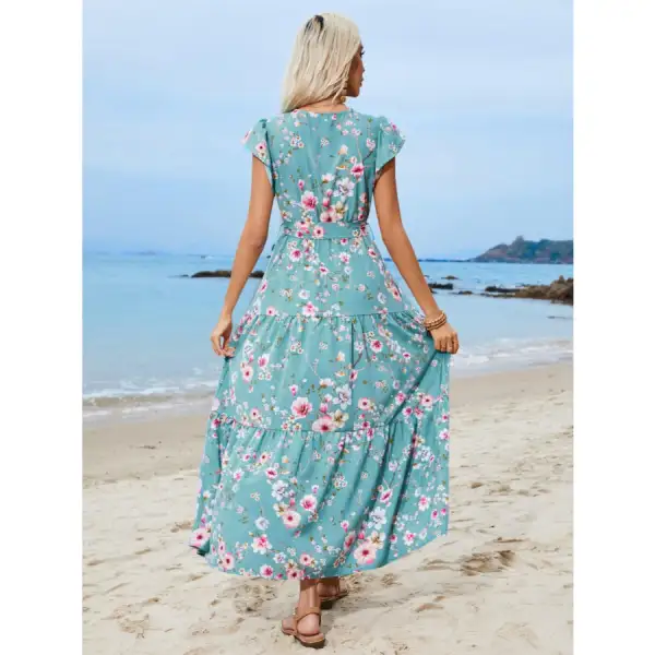 Ruffled Surplice Cap Sleeve Midi Dress