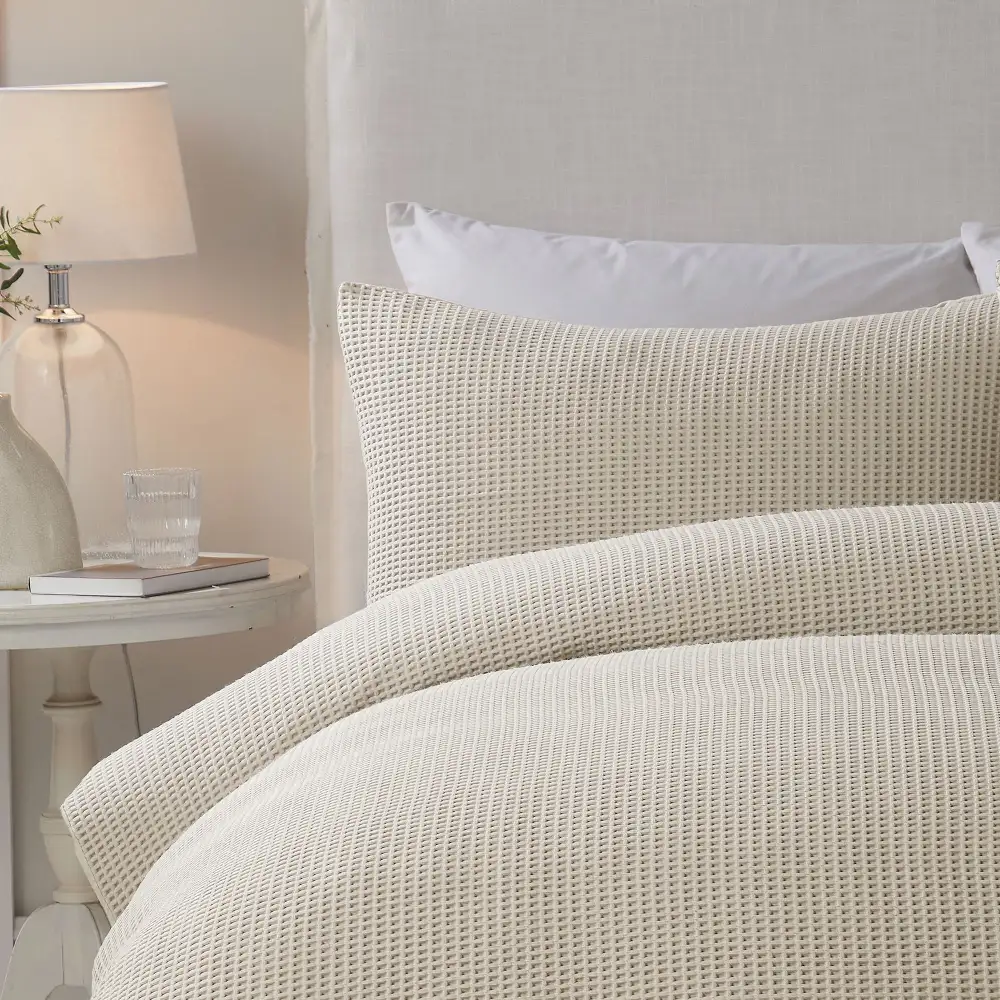 Modern Bedroom Waffle Textured Plain Duvet Cover Set