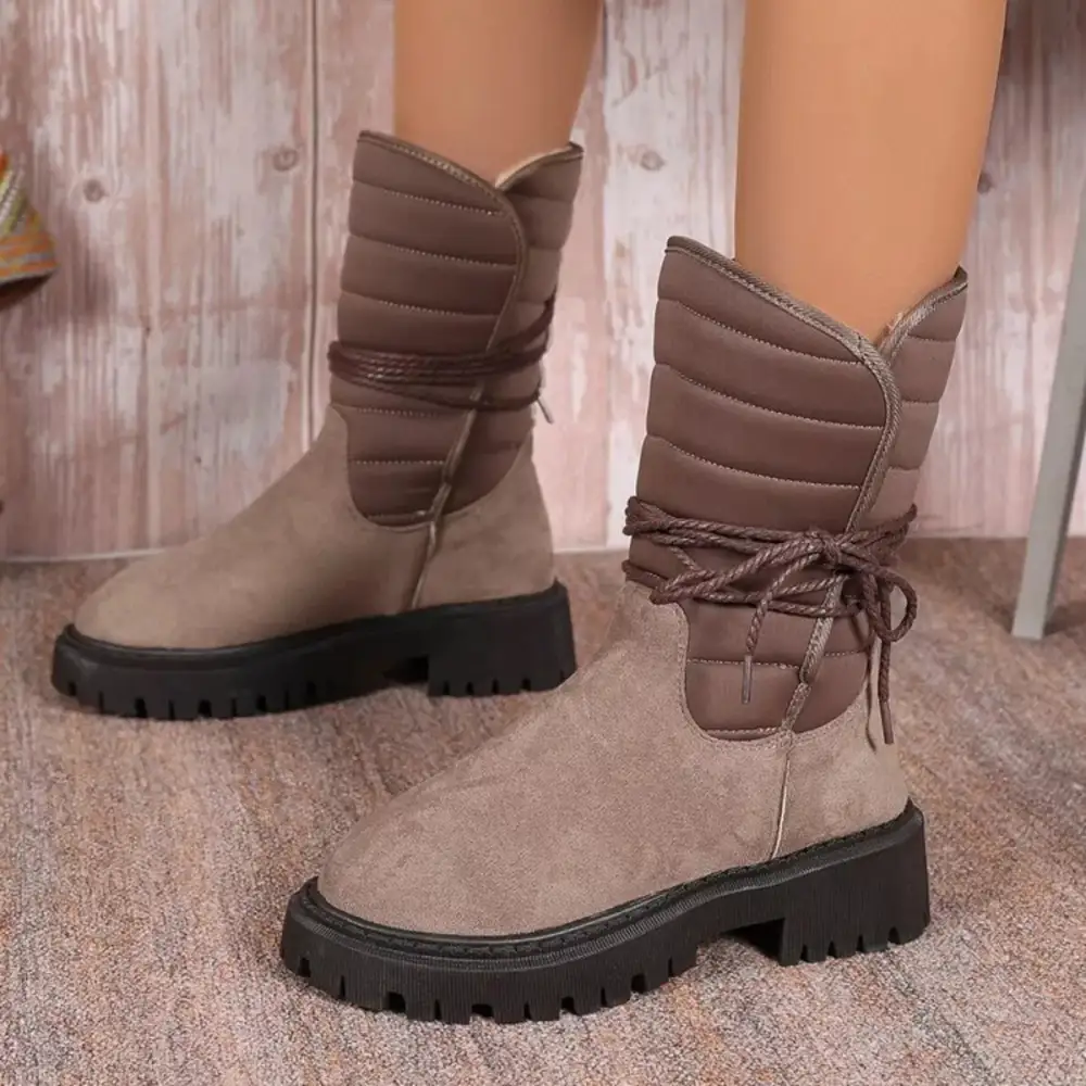 Quilted Lace-up Mid-calf Boots