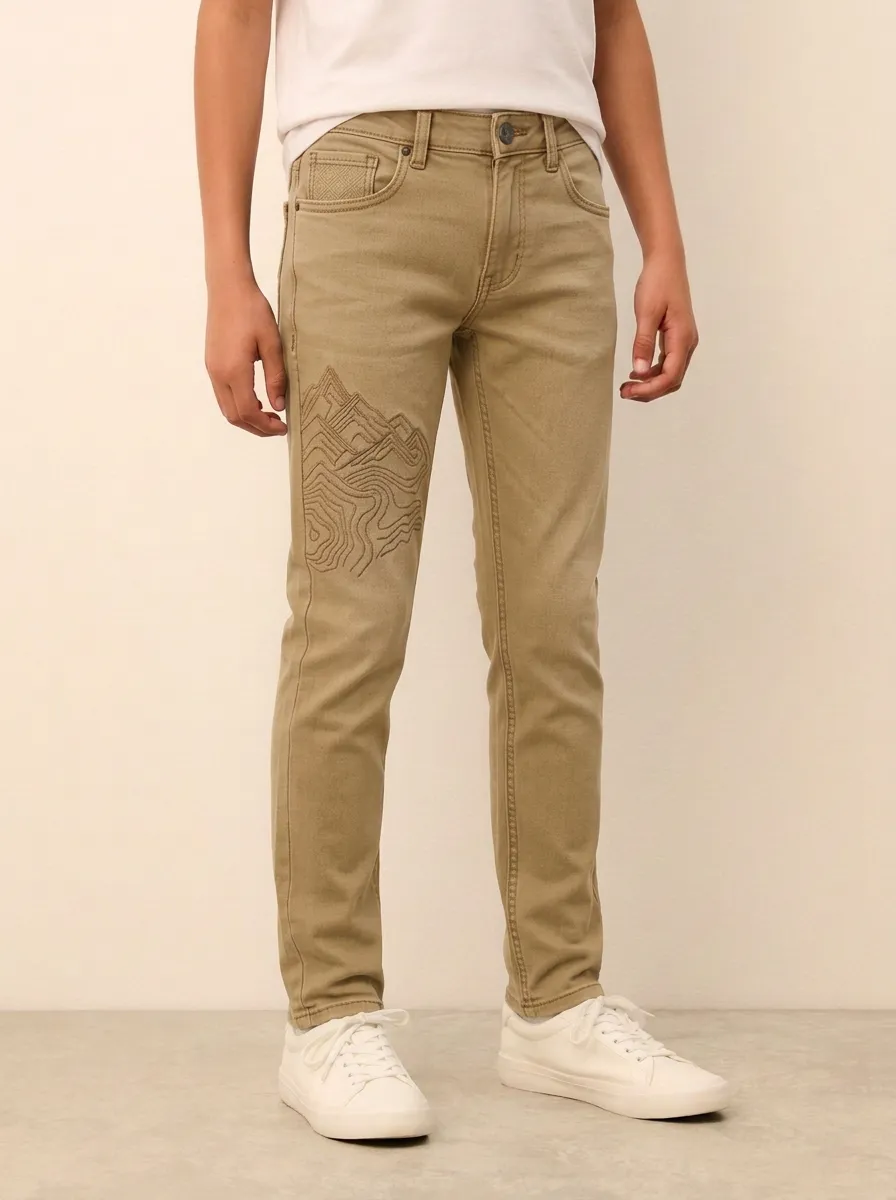 Men's Adventure Mountain Topographic Printed Stretch Jeans