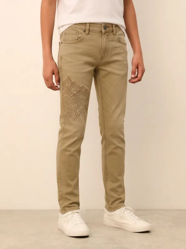 Men's Adventure Mountain Topographic Printed Stretch Jeans