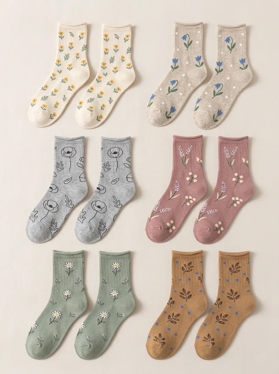 Women's Wildflower Ribbed 6-Pack Crew Socks
