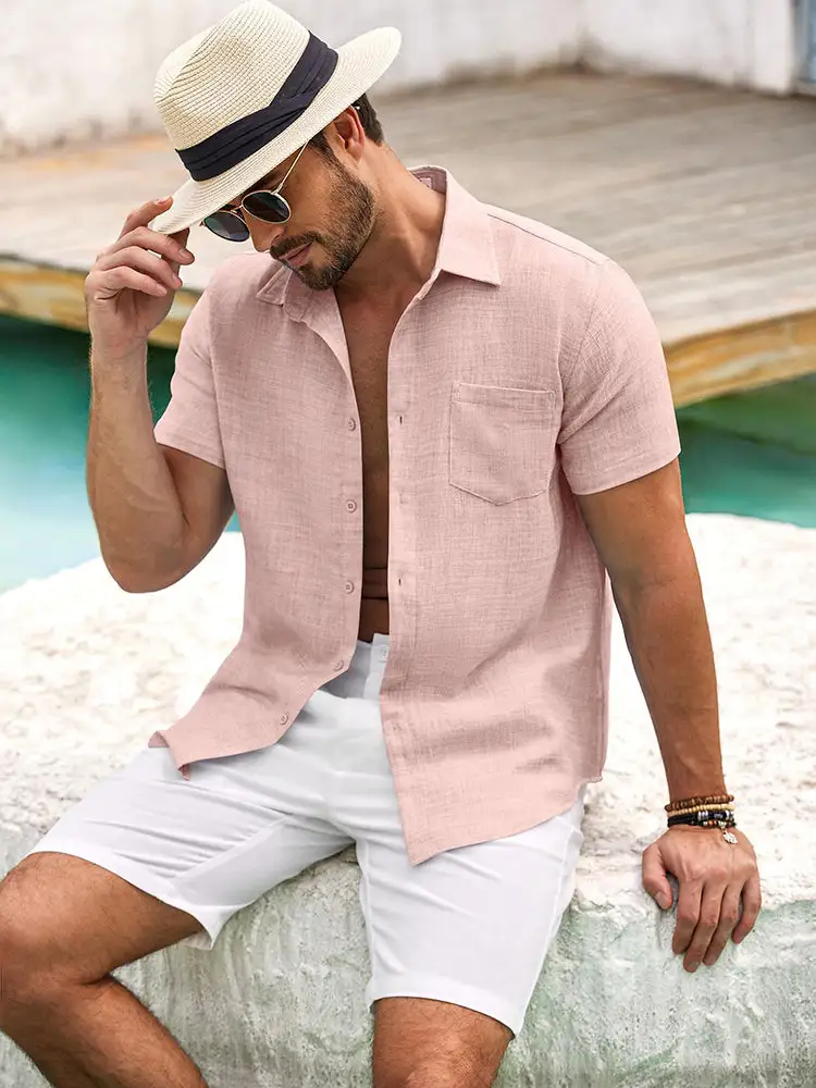 Textured Short Sleeve Button Down Shirt