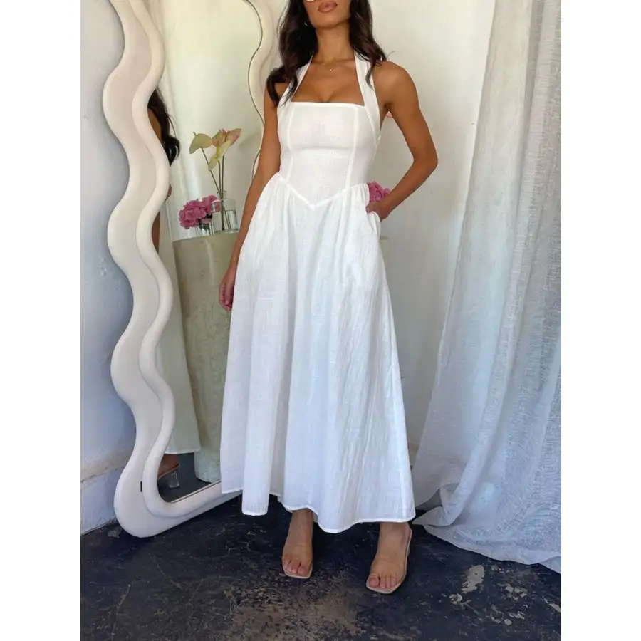 Ruched Halter Neck Midi Dress