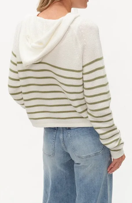White Green Striped Button Front Knit Cardigan