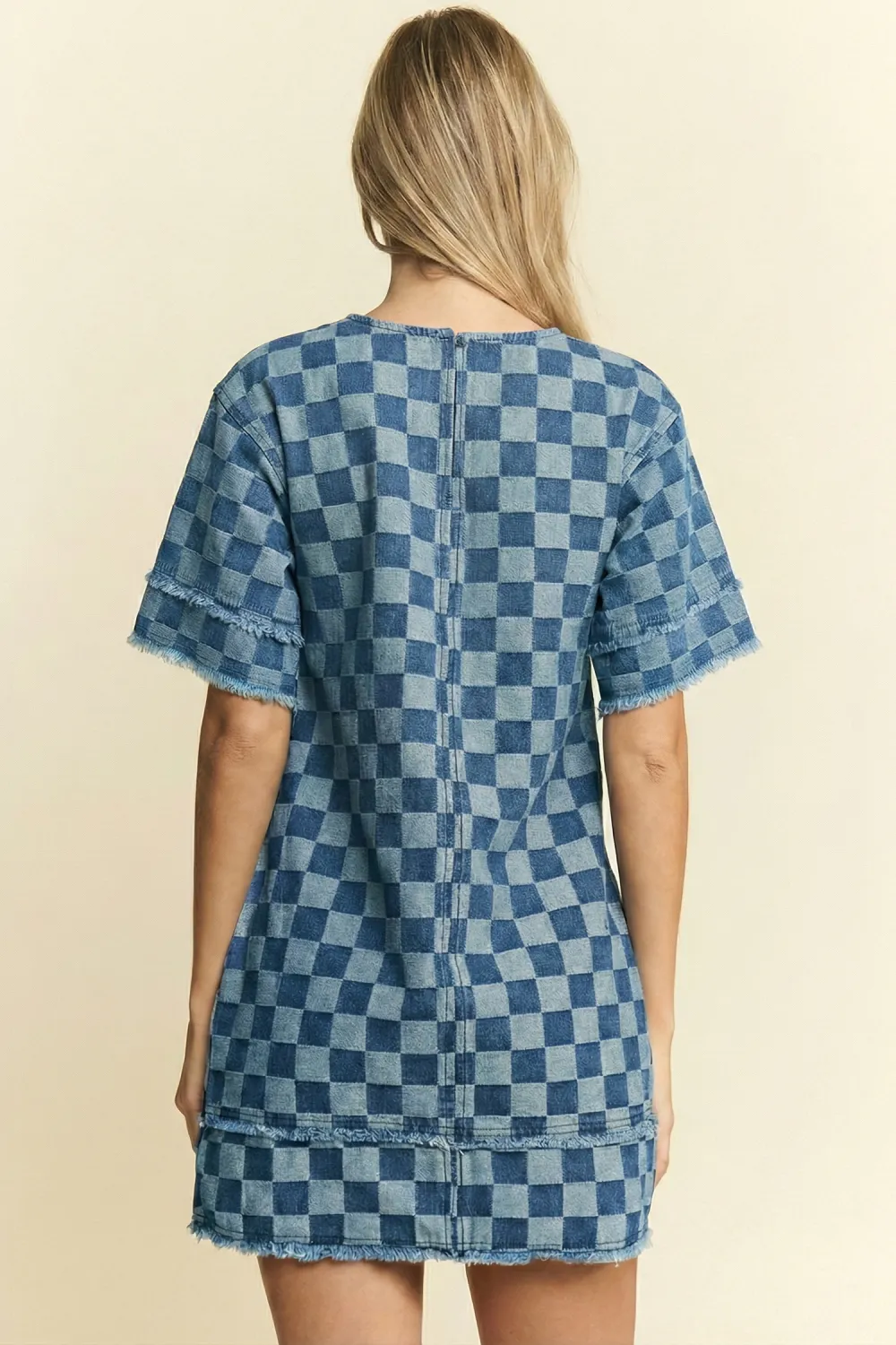 Blue Checkered Denim Mini Dress