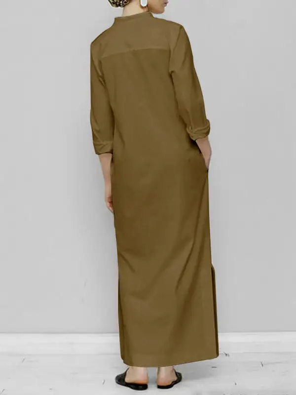Sleeves Loose Long Neck Maxi Dress