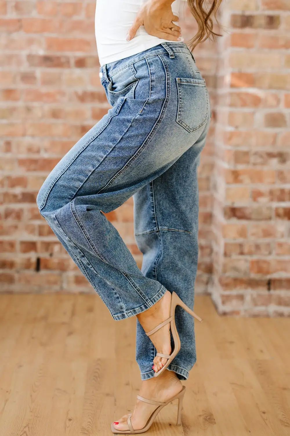 Women's Vintage Washed Seam Detail Shift Jeans