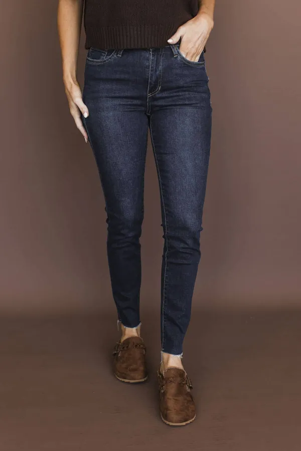 High-Rise Raw Hem Ankle Straight Leg Clean Finish Jeans