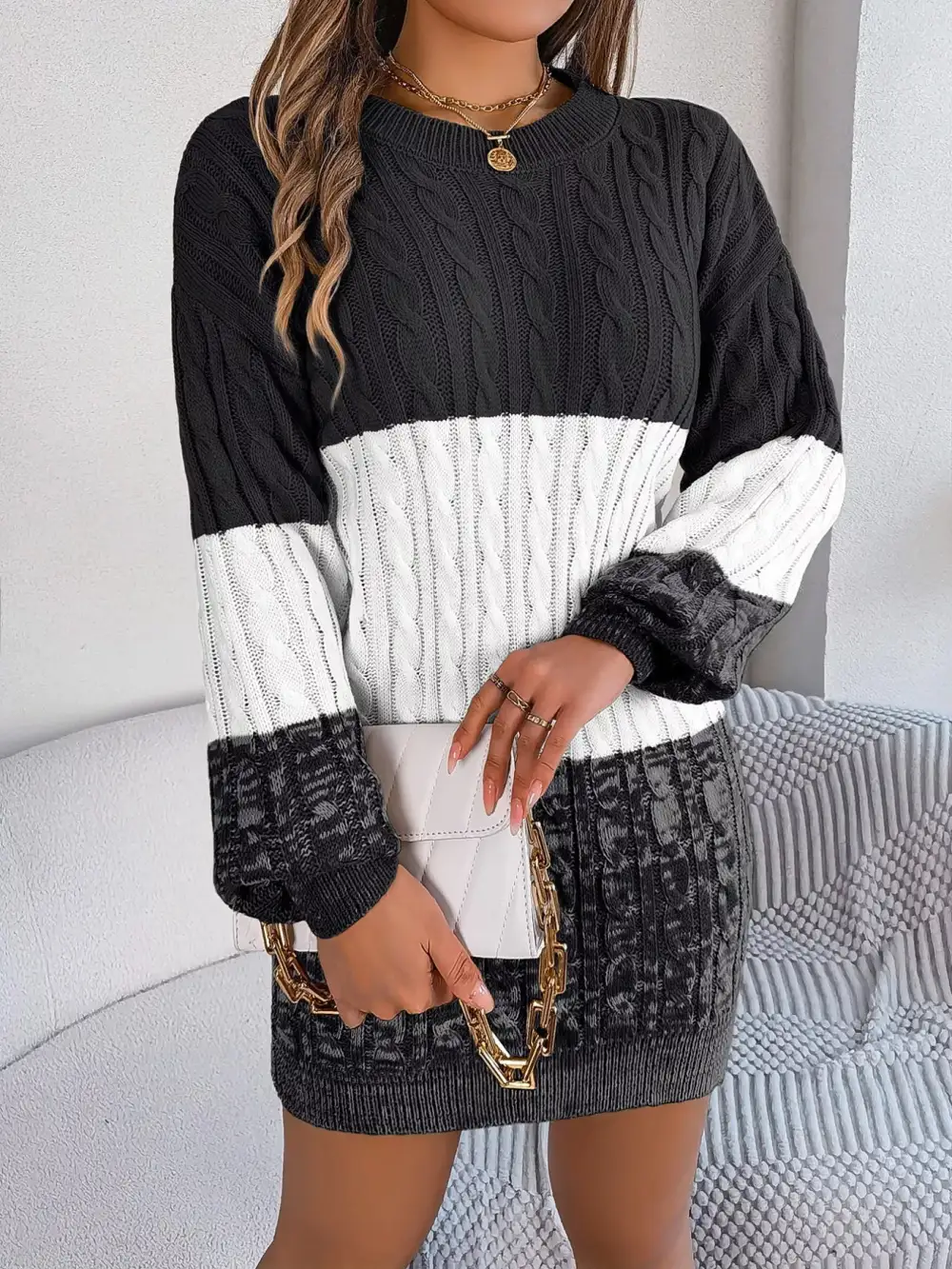 Patchwork Knit Sweater Dress