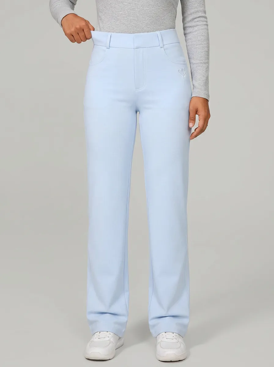 Women's Classic All Day Embroidered Detail Mid Rise Straight Leg Pants