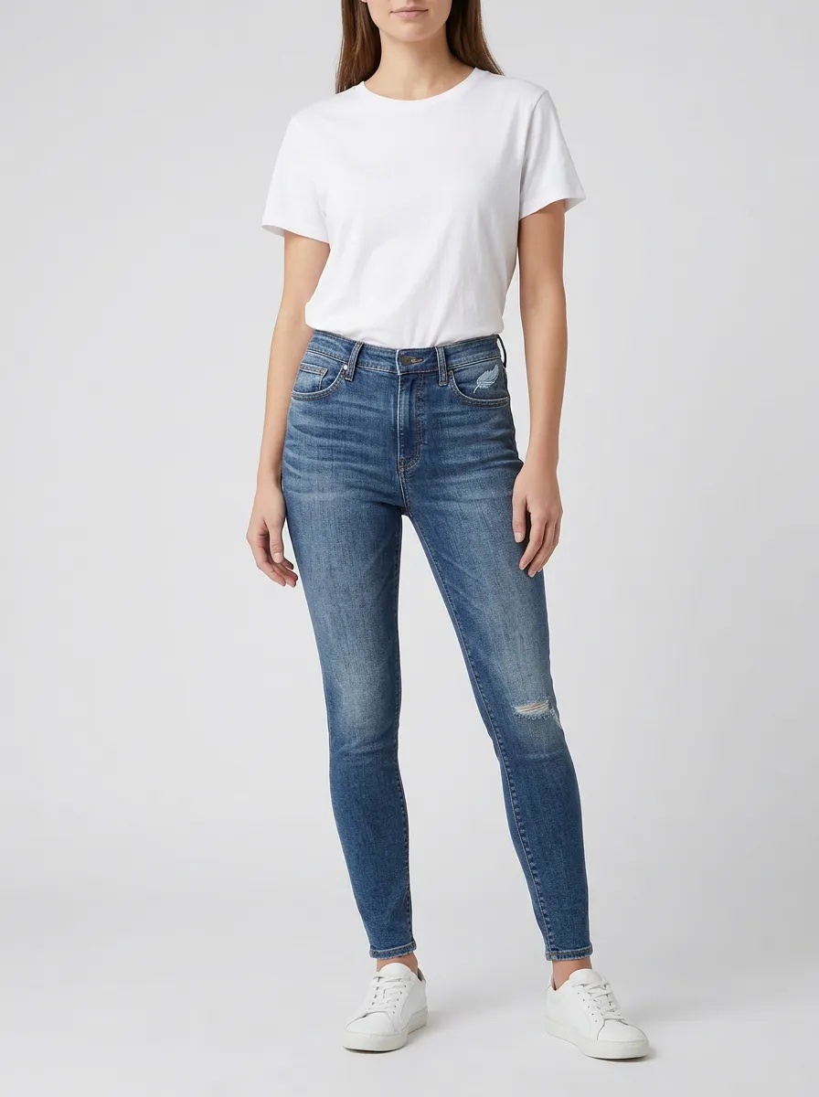 Women's Casual Feather Pattern Printed Slim Jeans