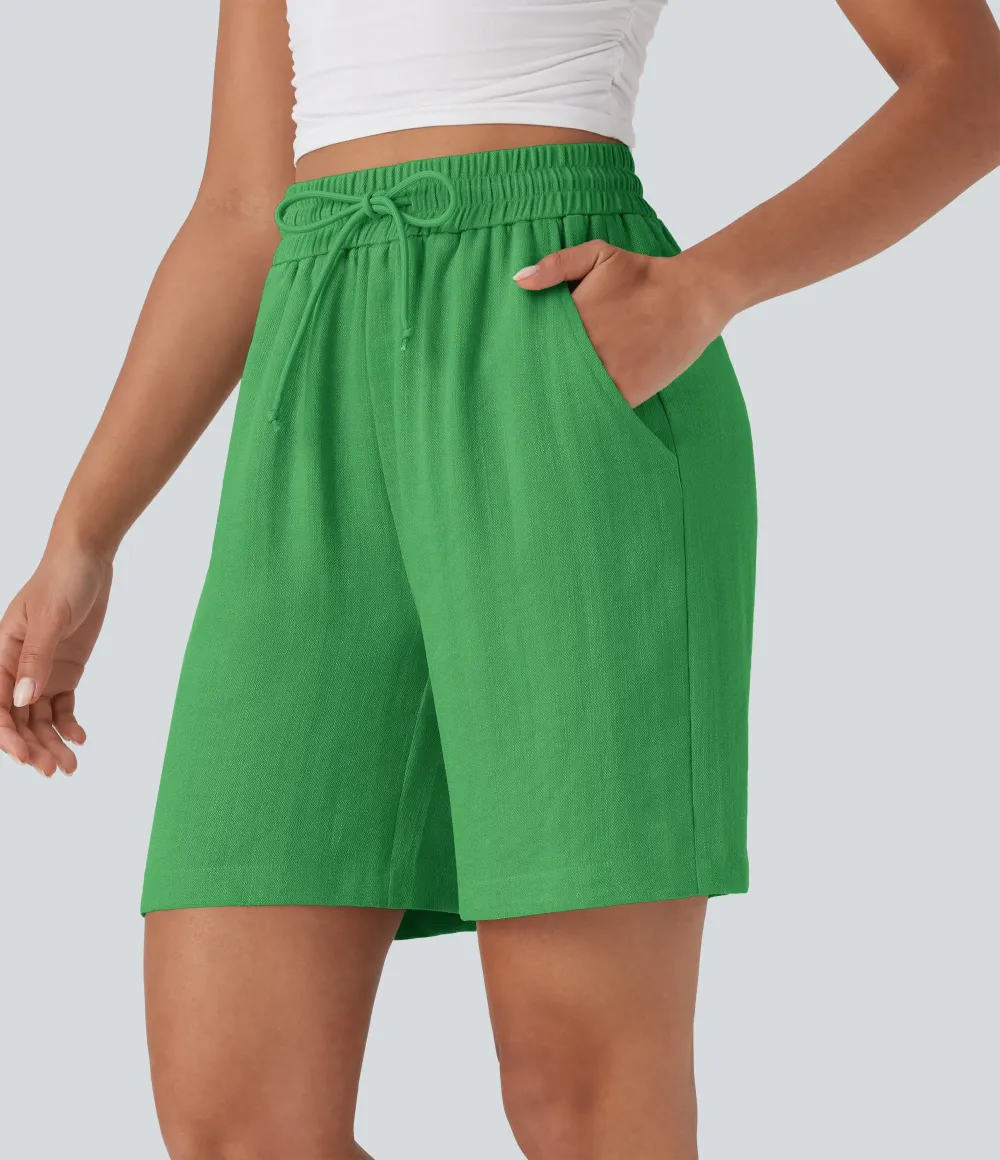 2026🔥High Waisted Drawstring Casual Linen-Feel Shorts with Pockets