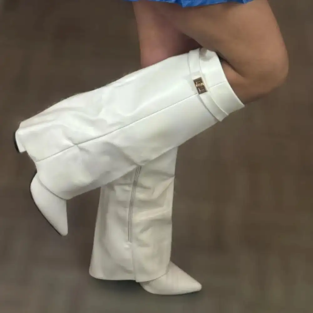 Suede Thigh Tall Boots Buckle  Heeled Boots