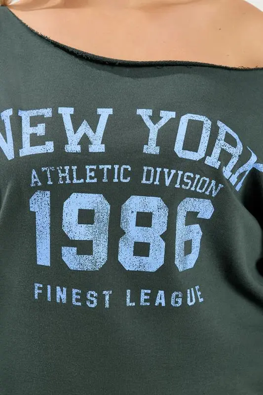 Grey Set 'New York' Off Shoulder Sweatshirt & Jogger