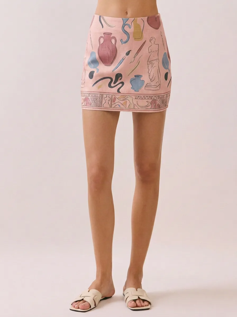 Women's Art Lover Greek Statue Vase Printed Mini Skirt