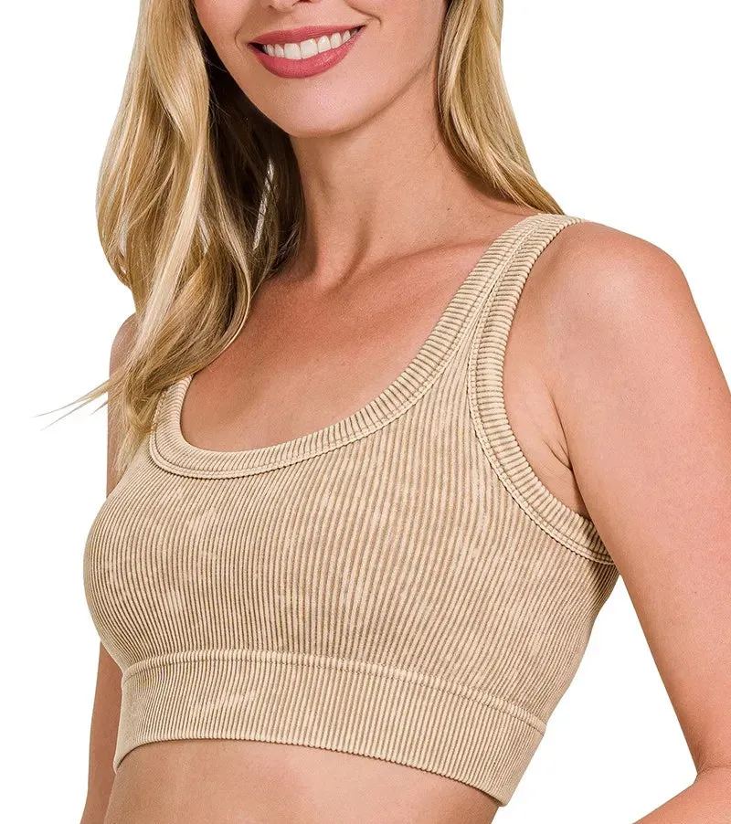 Scoop-Neck Cropped Ribbed-Knit Tank Top