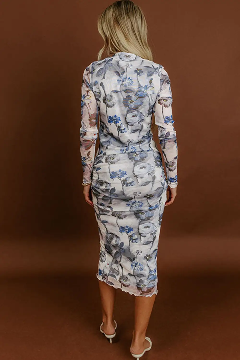 Women's Floral Print Long Sleeve Midi Dress