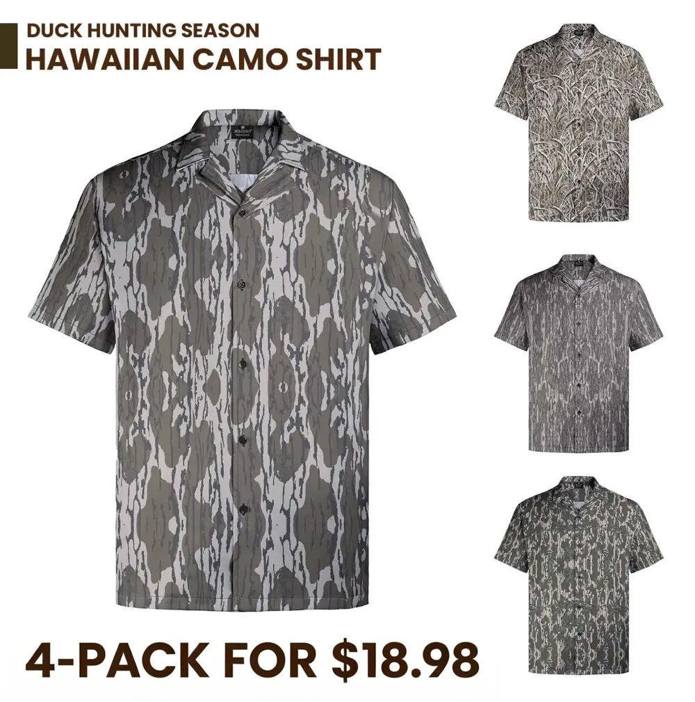 Men's Camo Hawaiian Shirt Duck Hunting Short Sleeve Button-Up Shirts