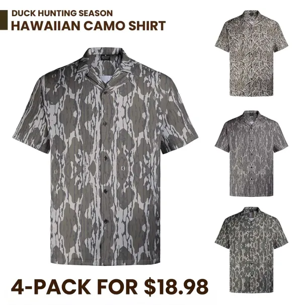 Men's Camo Hawaiian Shirt Duck Hunting Short Sleeve Button-Up Shirts