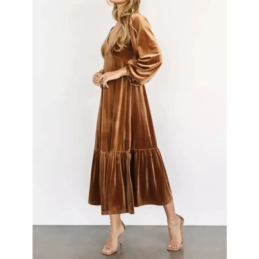 Velvet Tiered Long Sleeve Midi Dress