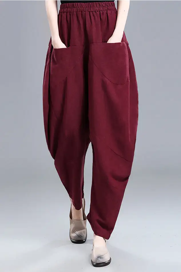 Classic Linen Cotton High Waist Pocketed Trousers