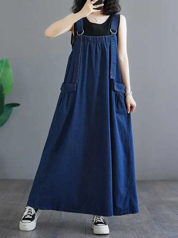 Suspender Pleated Neck Maxi Dress