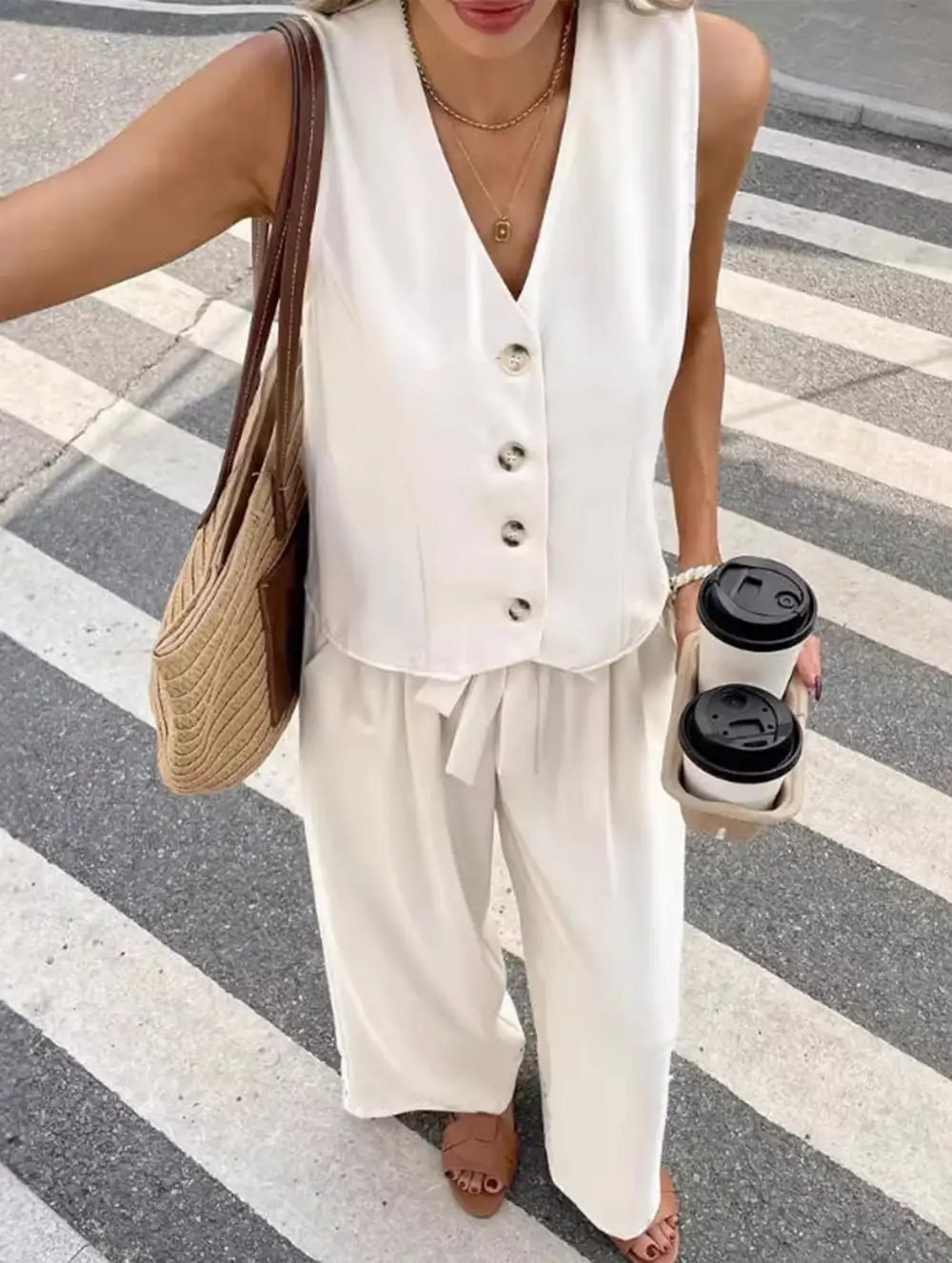 V-Neck Single-Breasted Vest Trousers Set