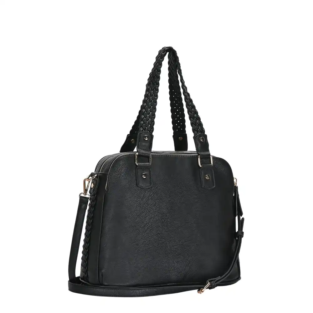 Women's Braided Structured Leather Satchel Crossbody Bag