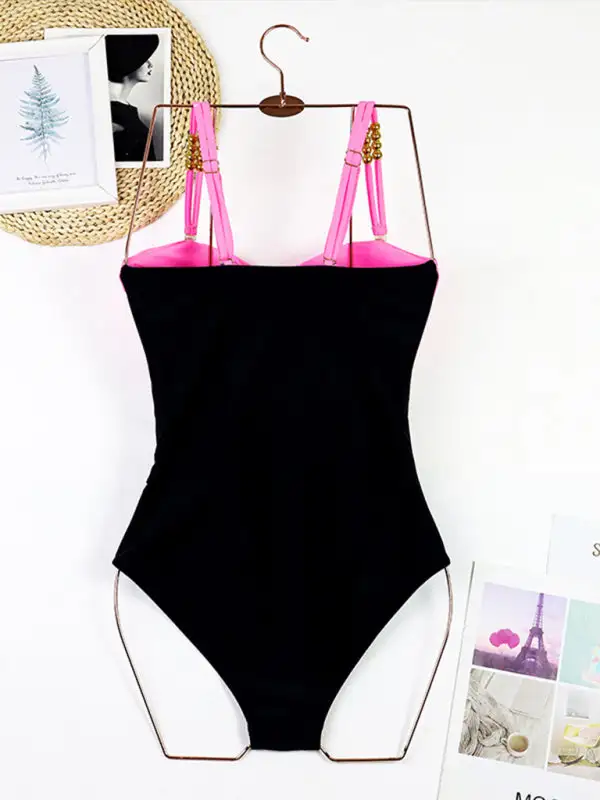 Blocked Pattern Wrap Skirt Swim Dress