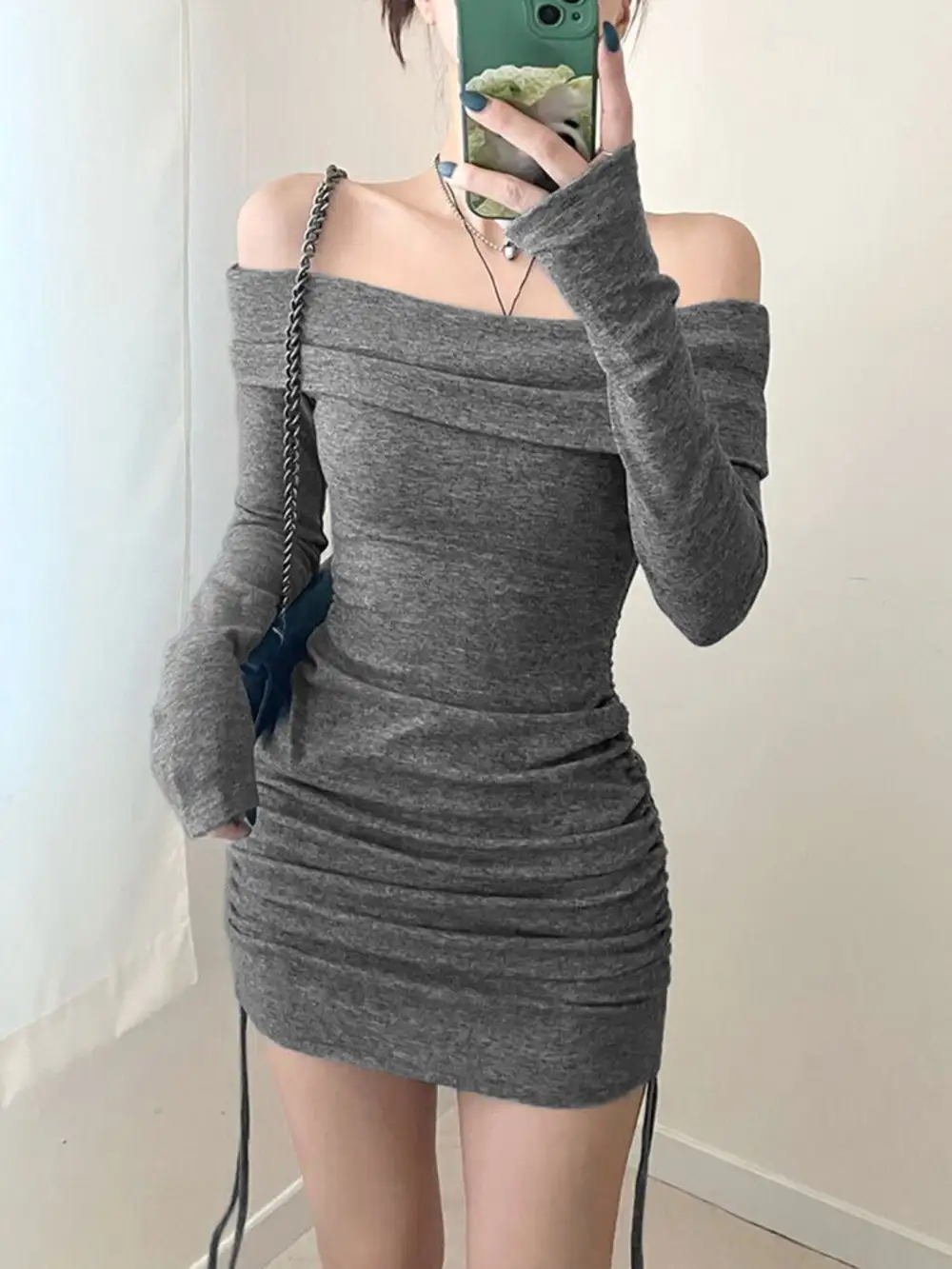 Polished Detail Ruched Mini Dress