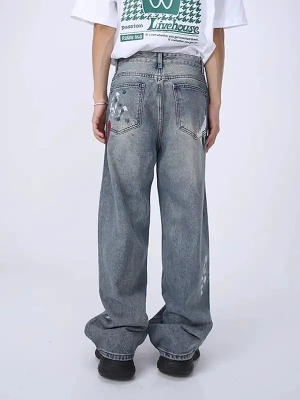 Artistic Distressed Wide-Leg Jeans