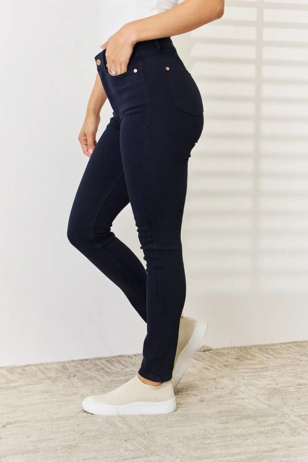 Garment Dyed Tummy Control Skinny Denim Jeans