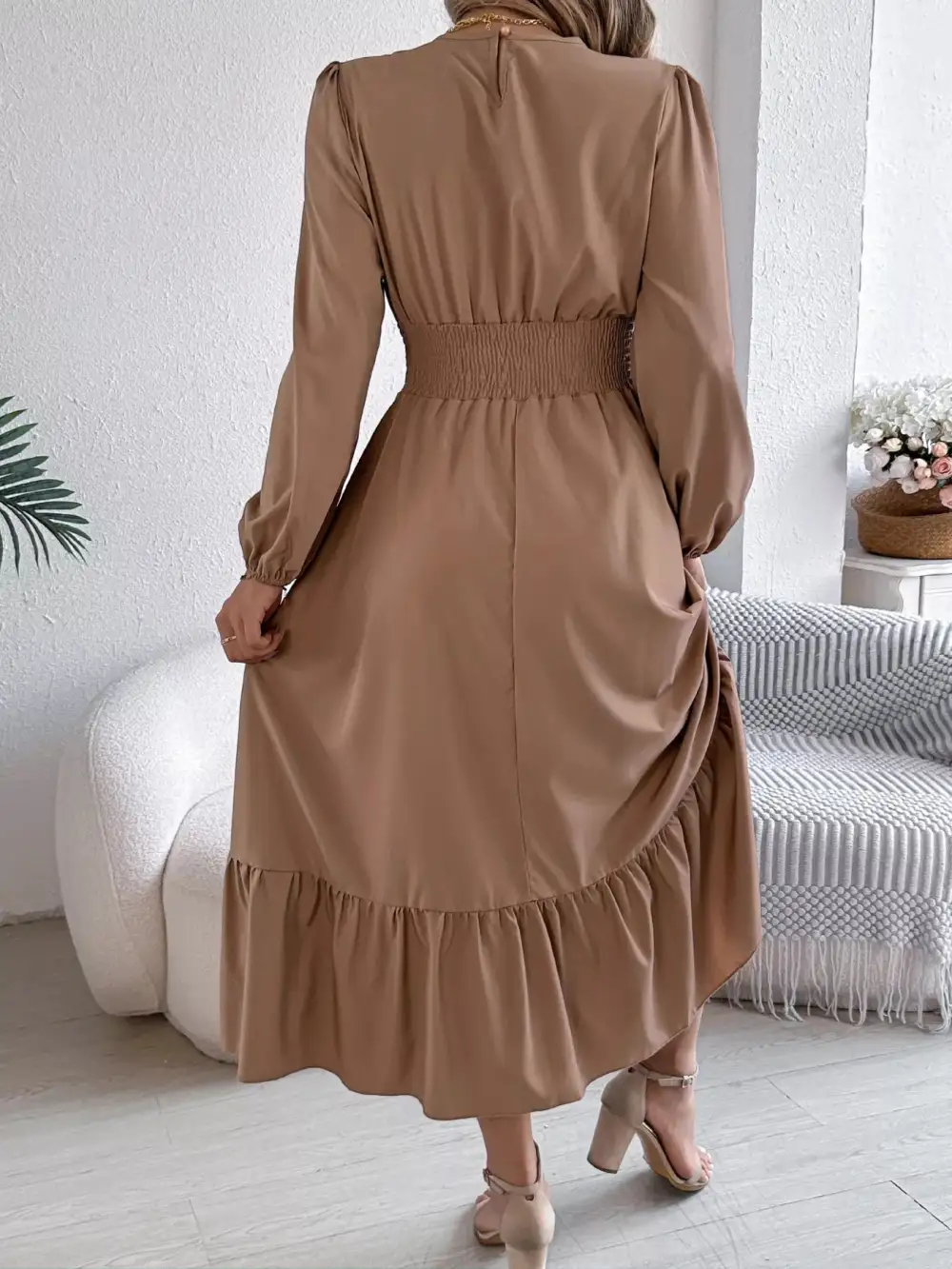 Round Neck Tiered Dress Casual