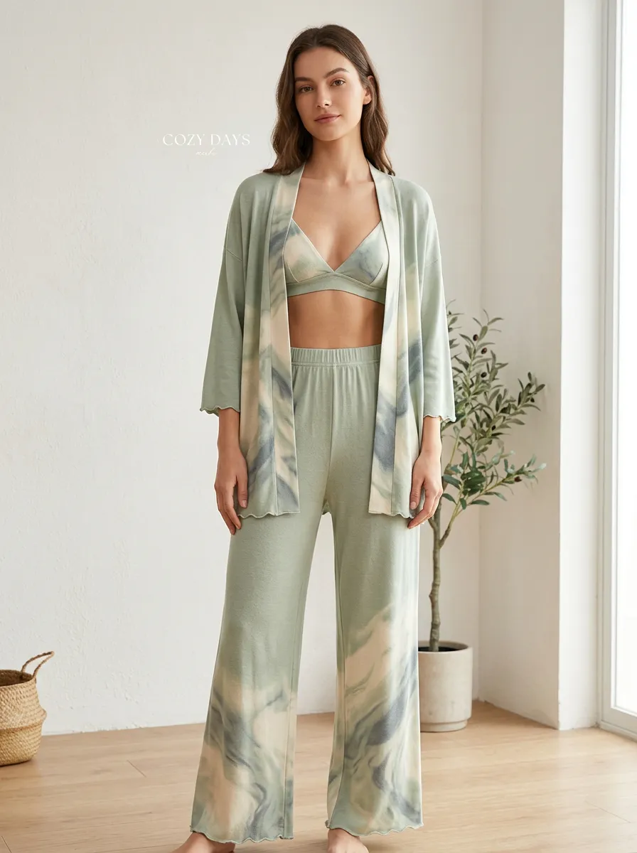 Wide Leg Tie Dye Cardigan Lounge Set