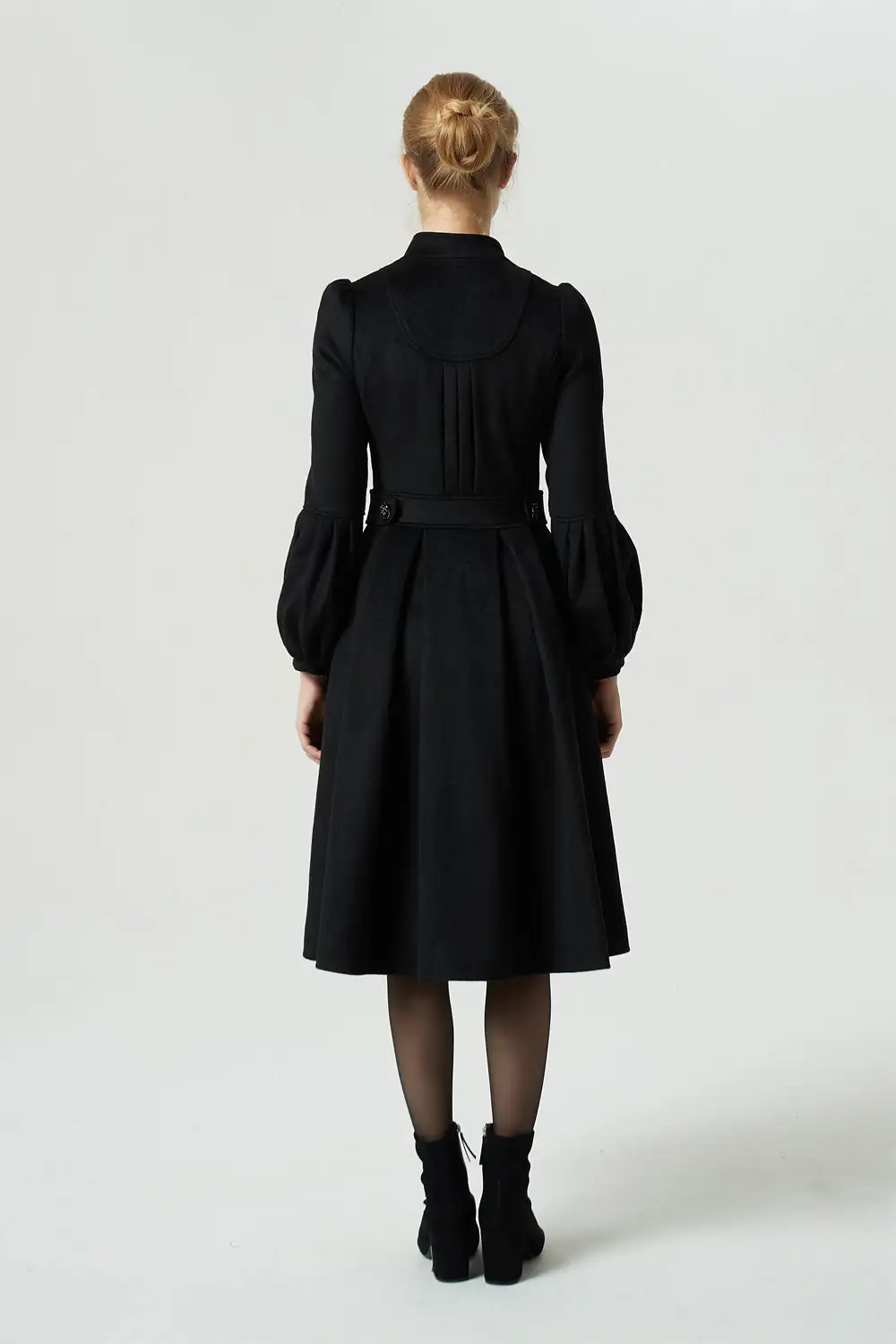 Wool Blend Fit and Flare Pocketed Midi Coat