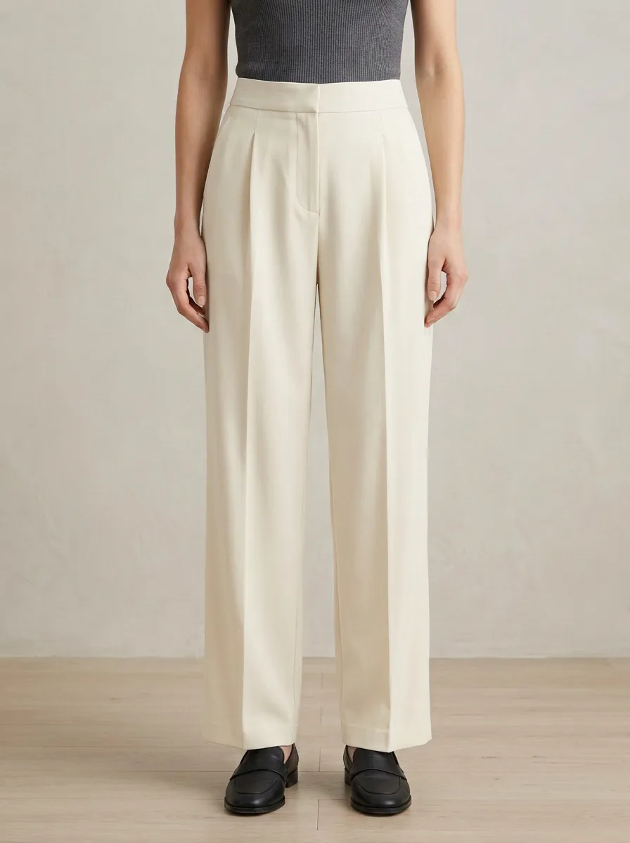 Classic Texture Pleated Wide-Leg Trousers