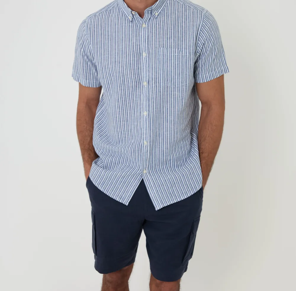 Navy Linen-Blend Cargo Shorts