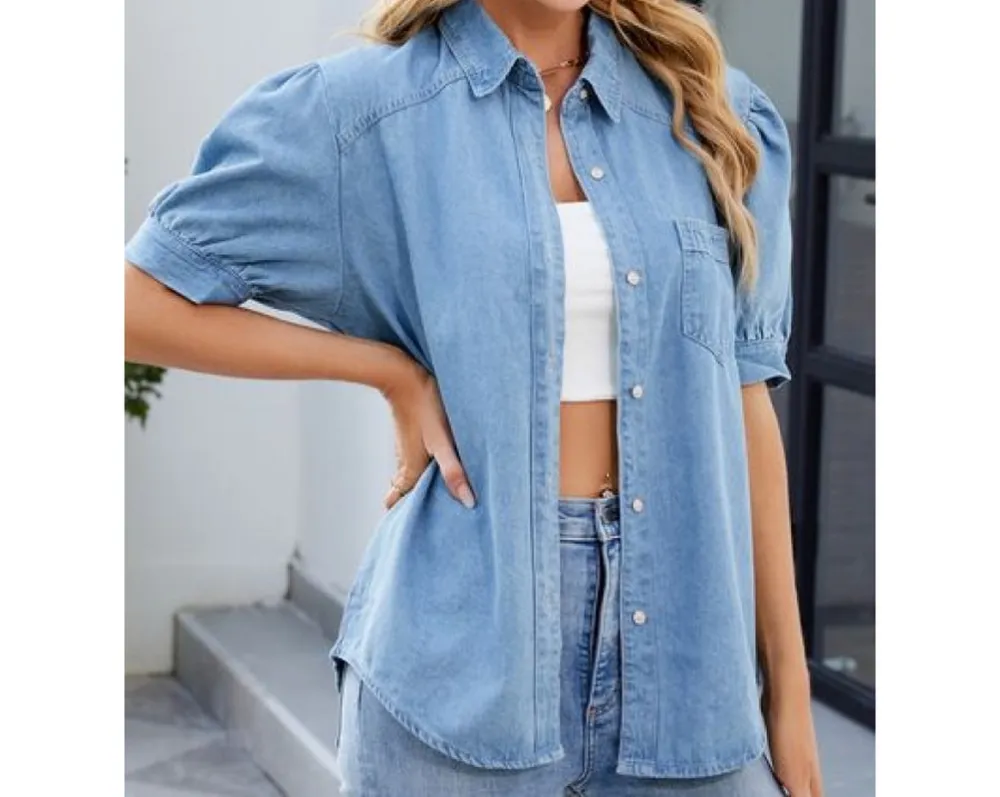 Collared Button-Up Denim Shirt